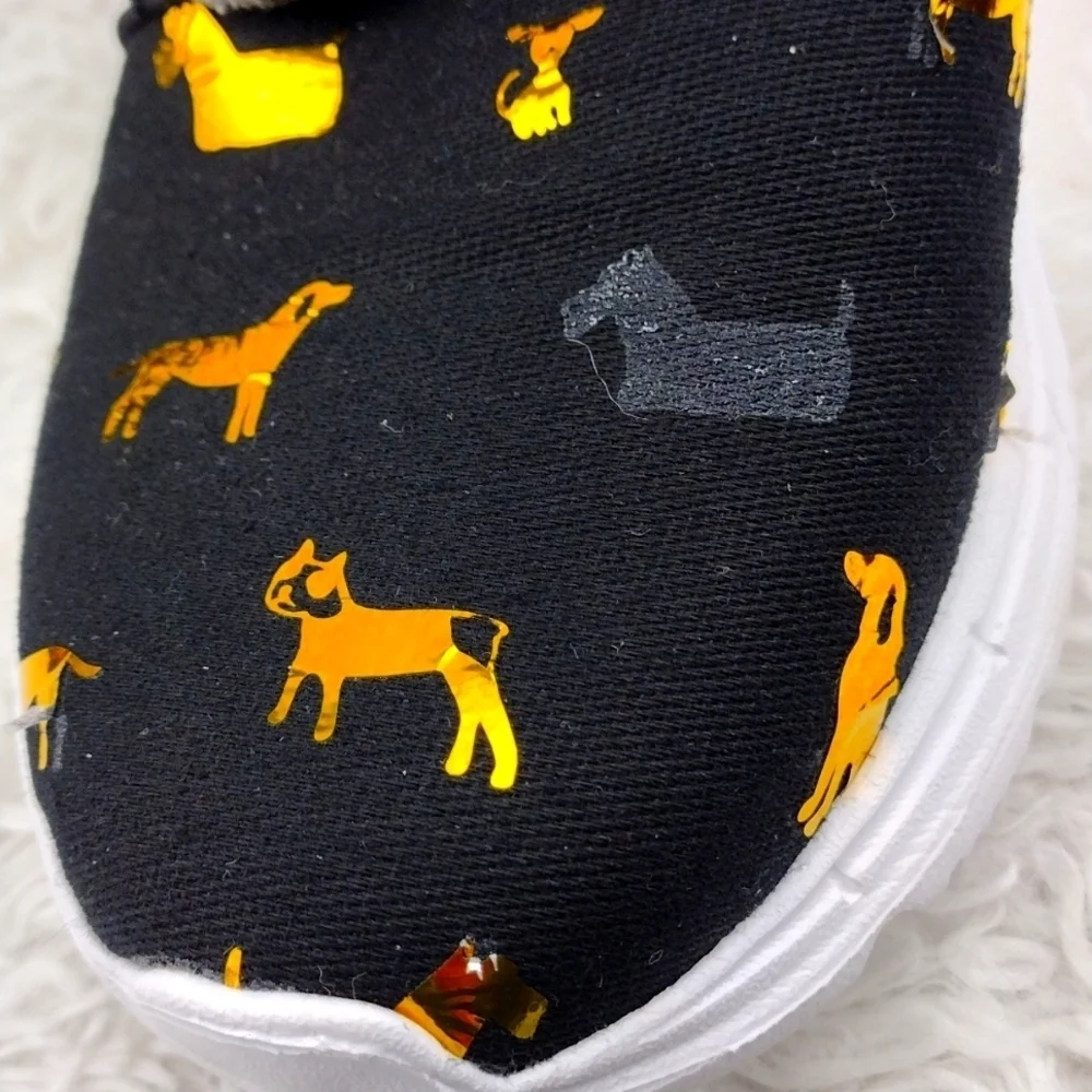 Inkkas FlexAires Black Gold Puppy  DesignCanvas Round Toe Lace Up Sneaker Shoe